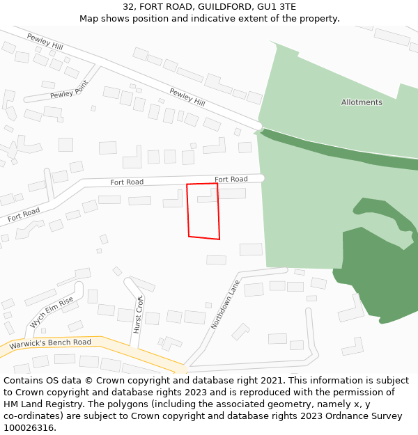 32, FORT ROAD, GUILDFORD, GU1 3TE: Location map and indicative extent of plot