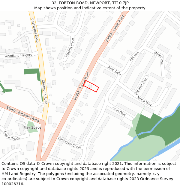 32, FORTON ROAD, NEWPORT, TF10 7JP: Location map and indicative extent of plot