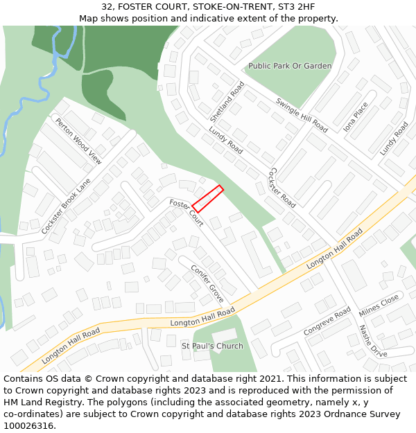 32, FOSTER COURT, STOKE-ON-TRENT, ST3 2HF: Location map and indicative extent of plot
