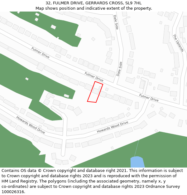 32, FULMER DRIVE, GERRARDS CROSS, SL9 7HL: Location map and indicative extent of plot