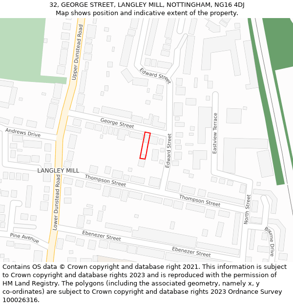 32, GEORGE STREET, LANGLEY MILL, NOTTINGHAM, NG16 4DJ: Location map and indicative extent of plot