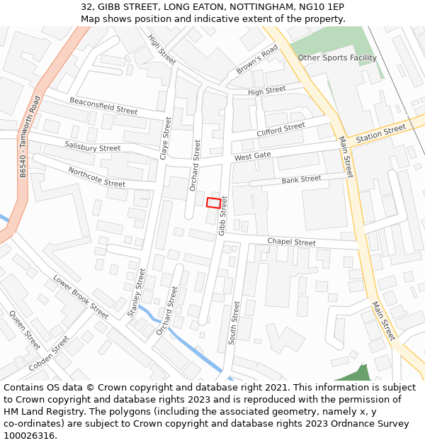 32, GIBB STREET, LONG EATON, NOTTINGHAM, NG10 1EP: Location map and indicative extent of plot