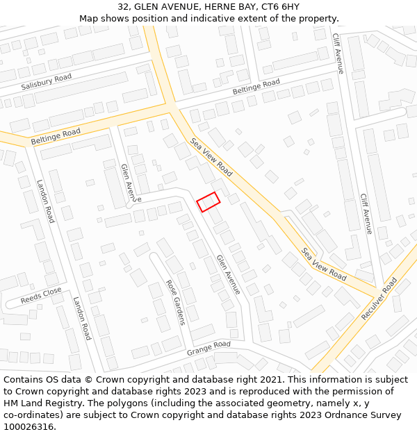 32, GLEN AVENUE, HERNE BAY, CT6 6HY: Location map and indicative extent of plot