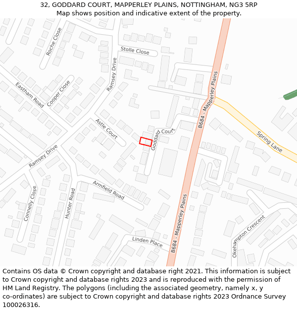 32, GODDARD COURT, MAPPERLEY PLAINS, NOTTINGHAM, NG3 5RP: Location map and indicative extent of plot