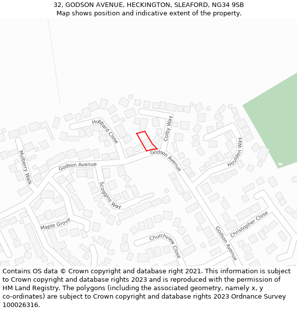 32, GODSON AVENUE, HECKINGTON, SLEAFORD, NG34 9SB: Location map and indicative extent of plot