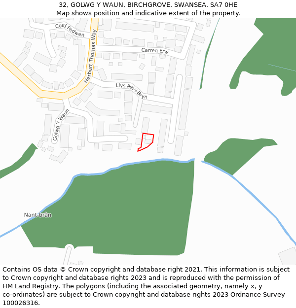 32, GOLWG Y WAUN, BIRCHGROVE, SWANSEA, SA7 0HE: Location map and indicative extent of plot