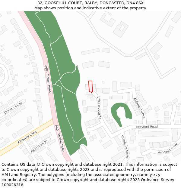 32, GOOSEHILL COURT, BALBY, DONCASTER, DN4 8SX: Location map and indicative extent of plot