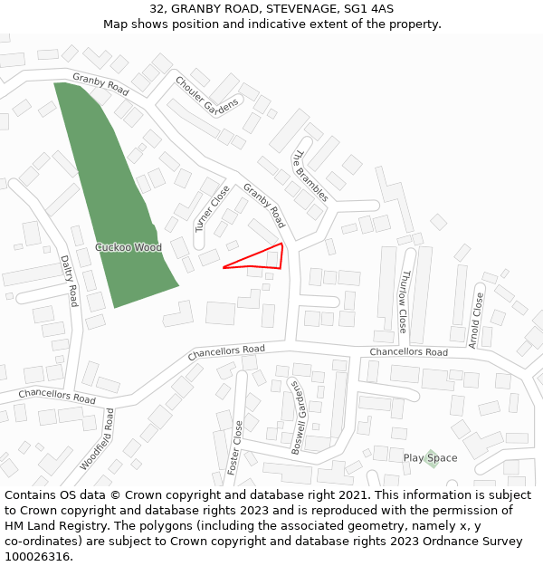 32, GRANBY ROAD, STEVENAGE, SG1 4AS: Location map and indicative extent of plot