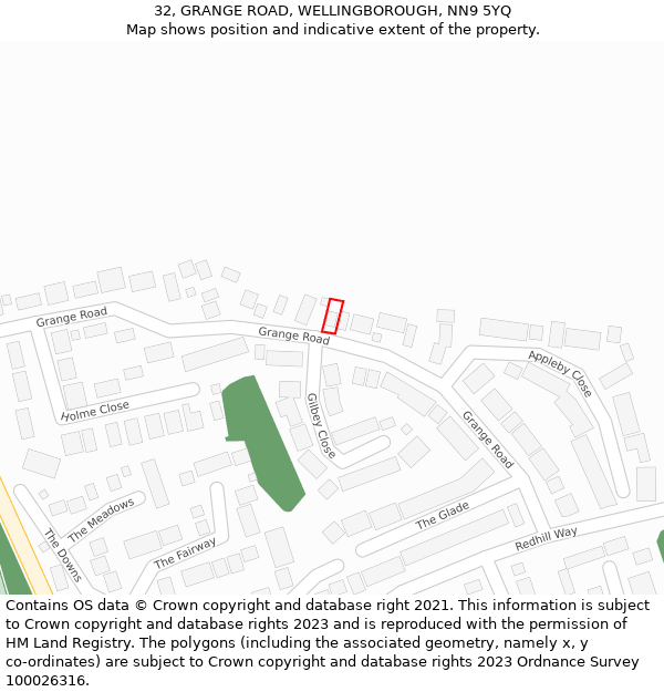 32, GRANGE ROAD, WELLINGBOROUGH, NN9 5YQ: Location map and indicative extent of plot