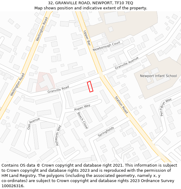 32, GRANVILLE ROAD, NEWPORT, TF10 7EQ: Location map and indicative extent of plot
