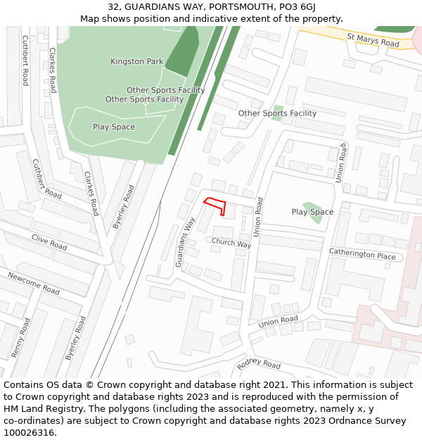 32, GUARDIANS WAY, PORTSMOUTH, PO3 6GJ: Location map and indicative extent of plot