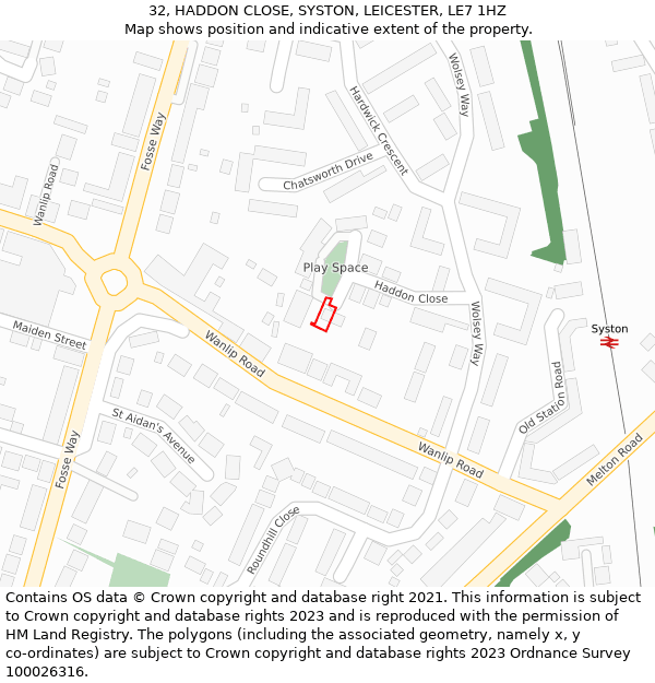 32, HADDON CLOSE, SYSTON, LEICESTER, LE7 1HZ: Location map and indicative extent of plot