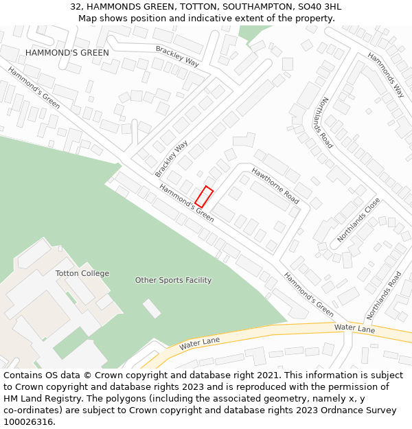 32, HAMMONDS GREEN, TOTTON, SOUTHAMPTON, SO40 3HL: Location map and indicative extent of plot