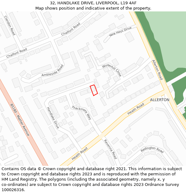 32, HANDLAKE DRIVE, LIVERPOOL, L19 4AF: Location map and indicative extent of plot