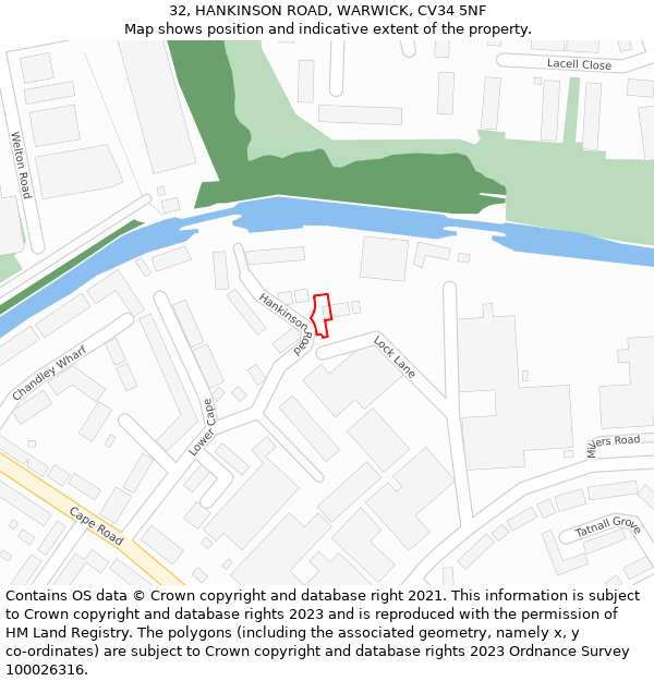 32, HANKINSON ROAD, WARWICK, CV34 5NF: Location map and indicative extent of plot