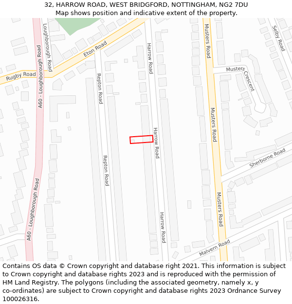 32, HARROW ROAD, WEST BRIDGFORD, NOTTINGHAM, NG2 7DU: Location map and indicative extent of plot