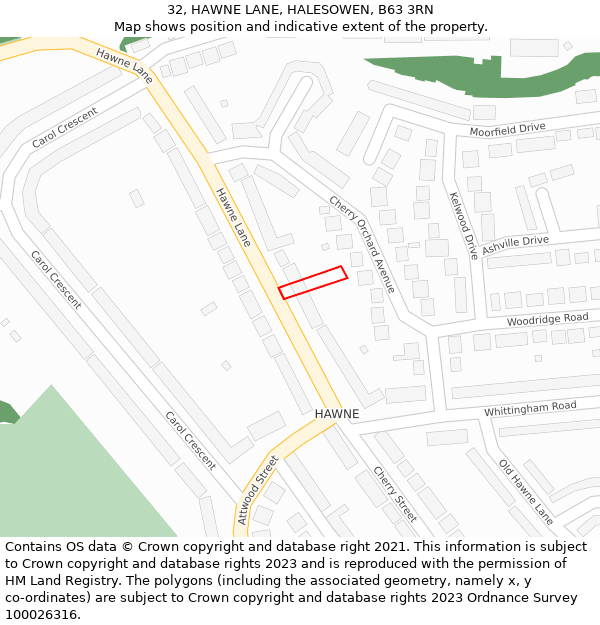 32, HAWNE LANE, HALESOWEN, B63 3RN: Location map and indicative extent of plot