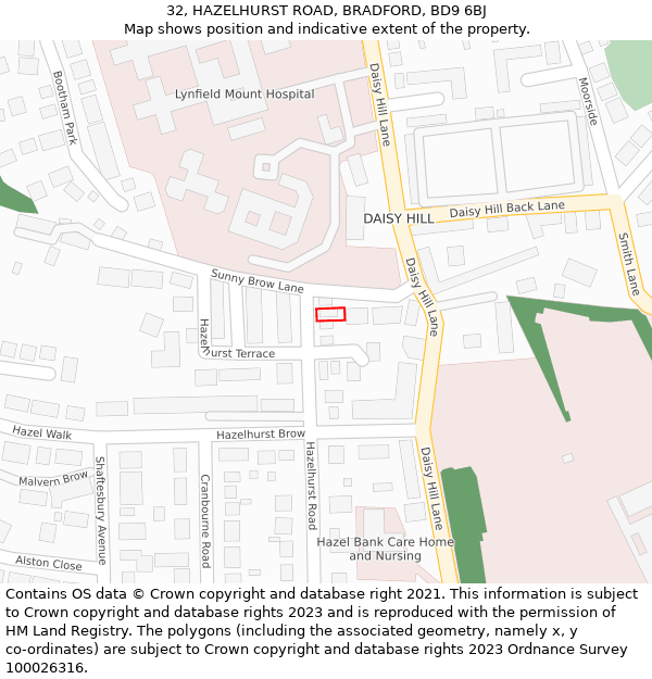 32, HAZELHURST ROAD, BRADFORD, BD9 6BJ: Location map and indicative extent of plot