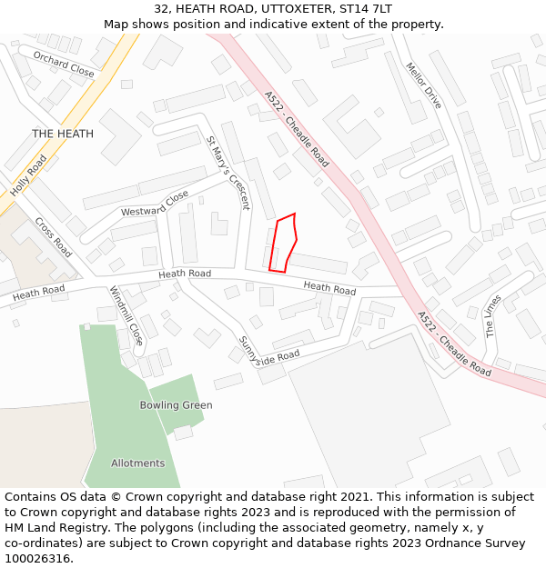32, HEATH ROAD, UTTOXETER, ST14 7LT: Location map and indicative extent of plot