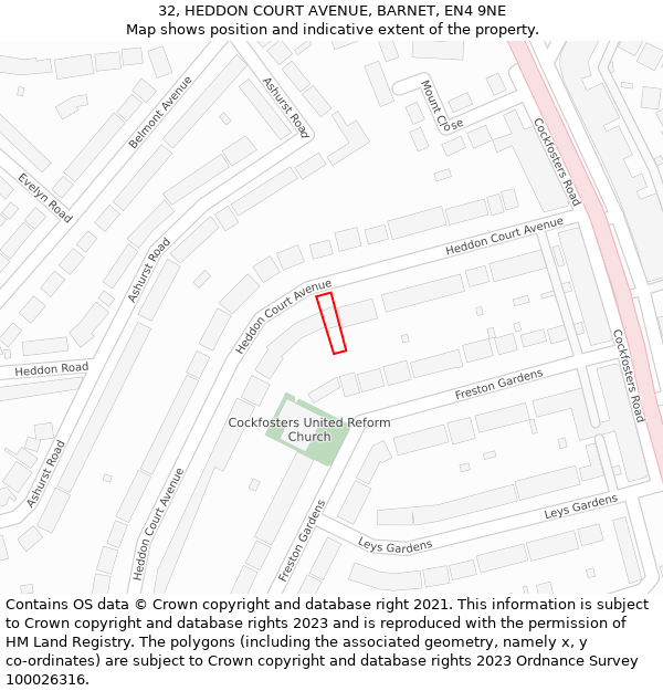 32, HEDDON COURT AVENUE, BARNET, EN4 9NE: Location map and indicative extent of plot