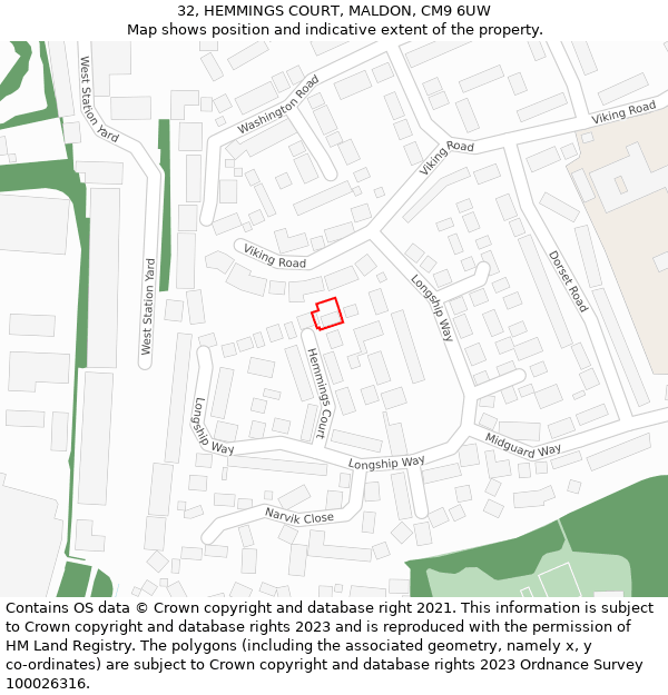 32, HEMMINGS COURT, MALDON, CM9 6UW: Location map and indicative extent of plot