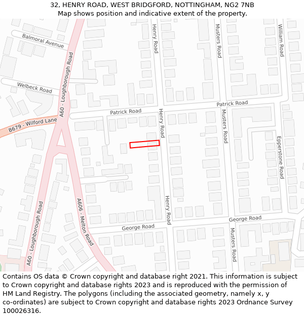 32, HENRY ROAD, WEST BRIDGFORD, NOTTINGHAM, NG2 7NB: Location map and indicative extent of plot