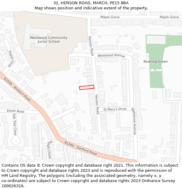 32, HENSON ROAD, MARCH, PE15 8BA: Location map and indicative extent of plot