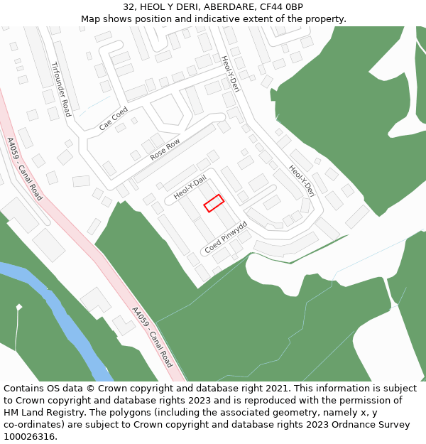 32, HEOL Y DERI, ABERDARE, CF44 0BP: Location map and indicative extent of plot