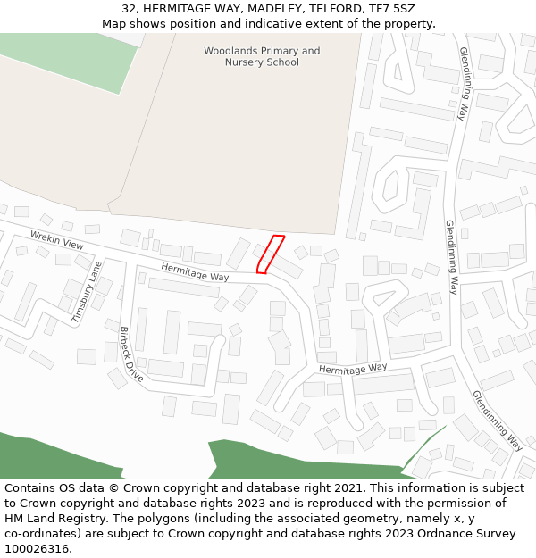 32, HERMITAGE WAY, MADELEY, TELFORD, TF7 5SZ: Location map and indicative extent of plot
