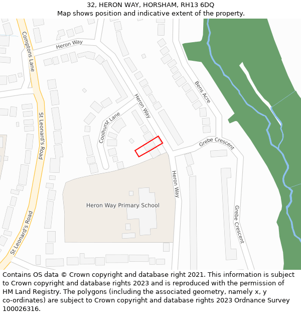 32, HERON WAY, HORSHAM, RH13 6DQ: Location map and indicative extent of plot