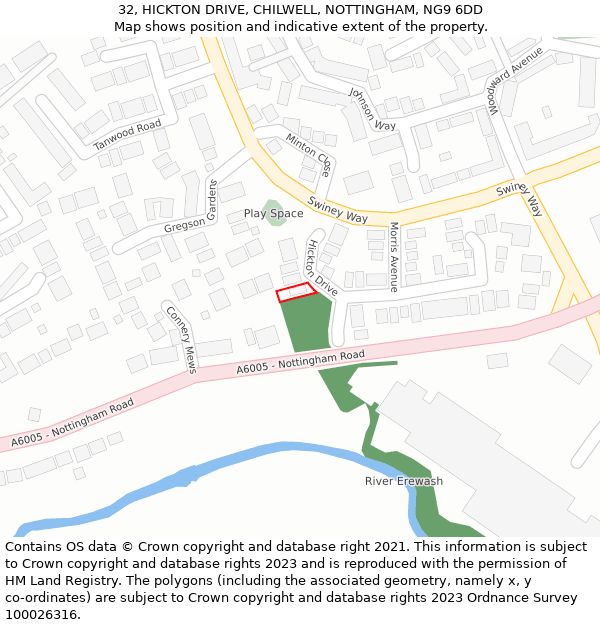 32, HICKTON DRIVE, CHILWELL, NOTTINGHAM, NG9 6DD: Location map and indicative extent of plot