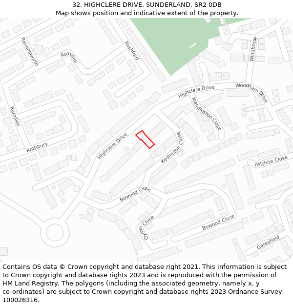 32, HIGHCLERE DRIVE, SUNDERLAND, SR2 0DB: Location map and indicative extent of plot