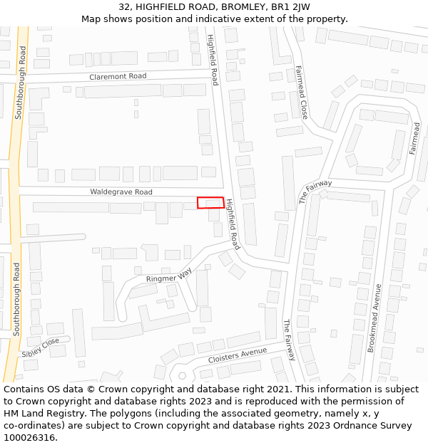 32, HIGHFIELD ROAD, BROMLEY, BR1 2JW: Location map and indicative extent of plot