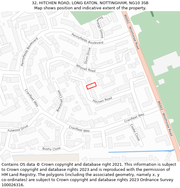 32, HITCHEN ROAD, LONG EATON, NOTTINGHAM, NG10 3SB: Location map and indicative extent of plot