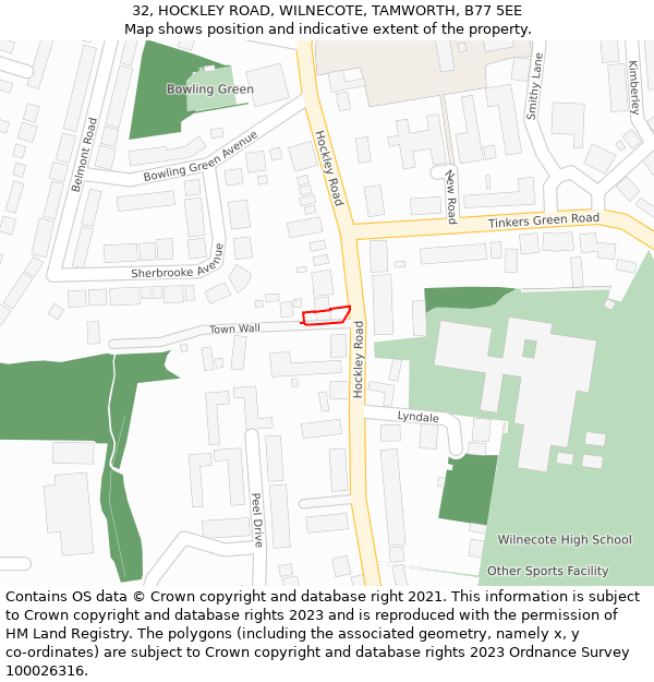 32, HOCKLEY ROAD, WILNECOTE, TAMWORTH, B77 5EE: Location map and indicative extent of plot