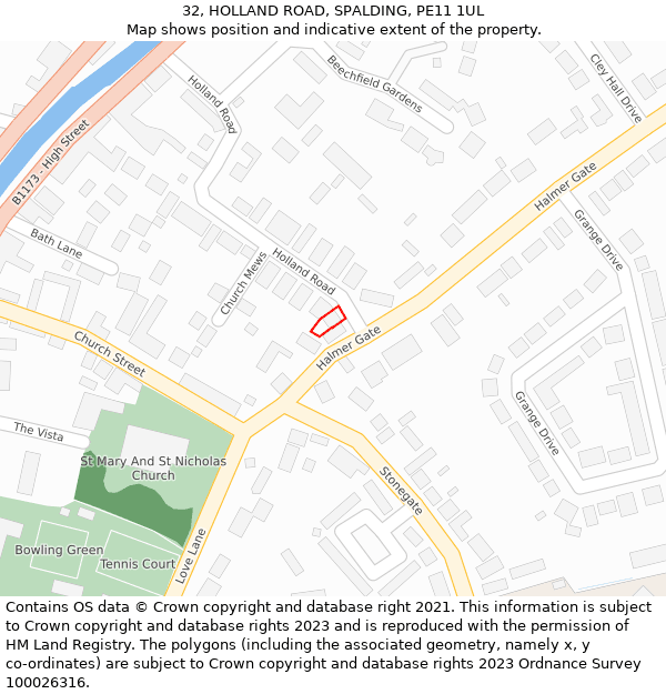 32, HOLLAND ROAD, SPALDING, PE11 1UL: Location map and indicative extent of plot