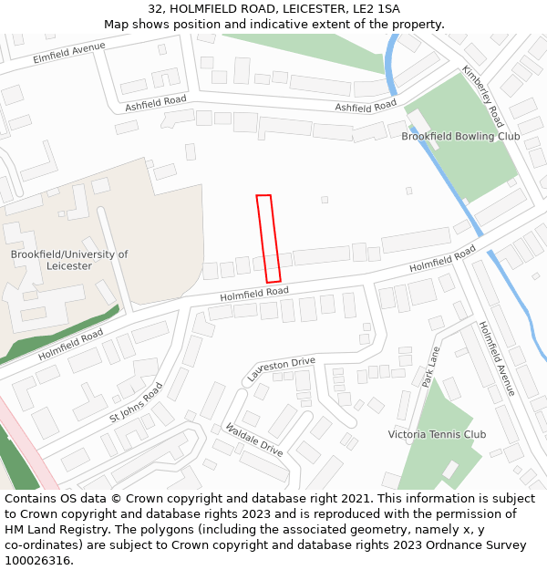 32, HOLMFIELD ROAD, LEICESTER, LE2 1SA: Location map and indicative extent of plot