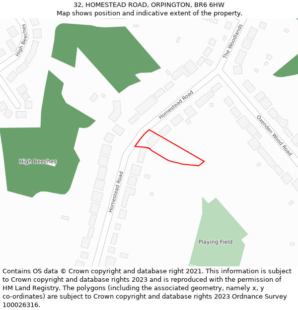 32, HOMESTEAD ROAD, ORPINGTON, BR6 6HW: Location map and indicative extent of plot