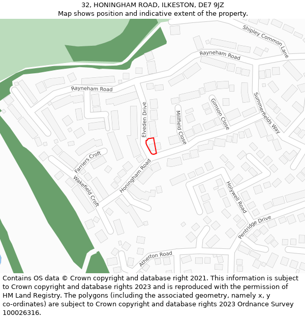 32, HONINGHAM ROAD, ILKESTON, DE7 9JZ: Location map and indicative extent of plot