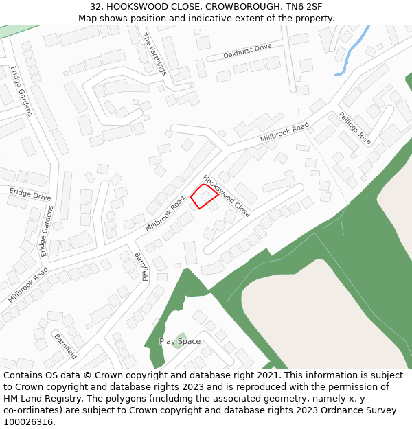 32, HOOKSWOOD CLOSE, CROWBOROUGH, TN6 2SF: Location map and indicative extent of plot