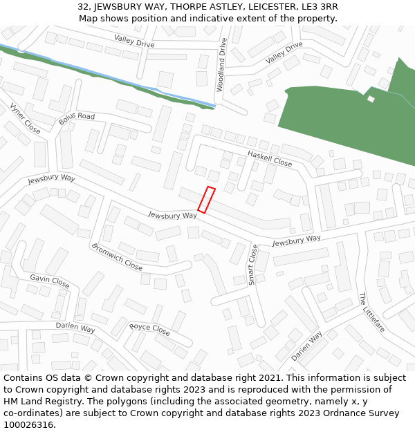 32, JEWSBURY WAY, THORPE ASTLEY, LEICESTER, LE3 3RR: Location map and indicative extent of plot