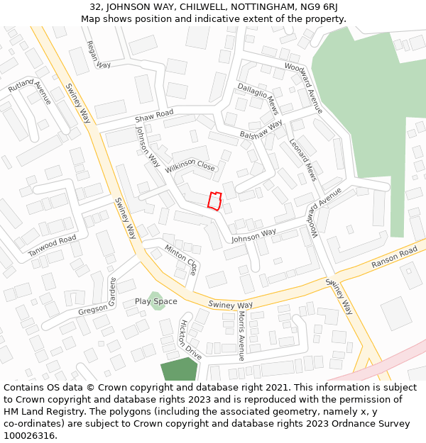 32, JOHNSON WAY, CHILWELL, NOTTINGHAM, NG9 6RJ: Location map and indicative extent of plot