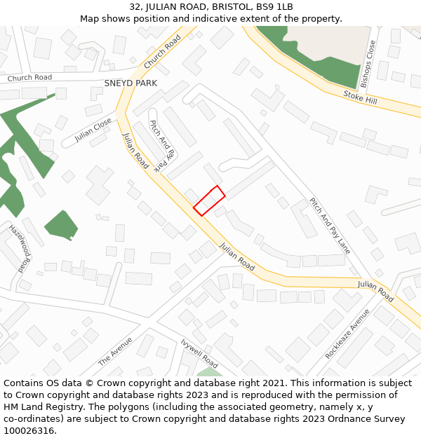 32, JULIAN ROAD, BRISTOL, BS9 1LB: Location map and indicative extent of plot