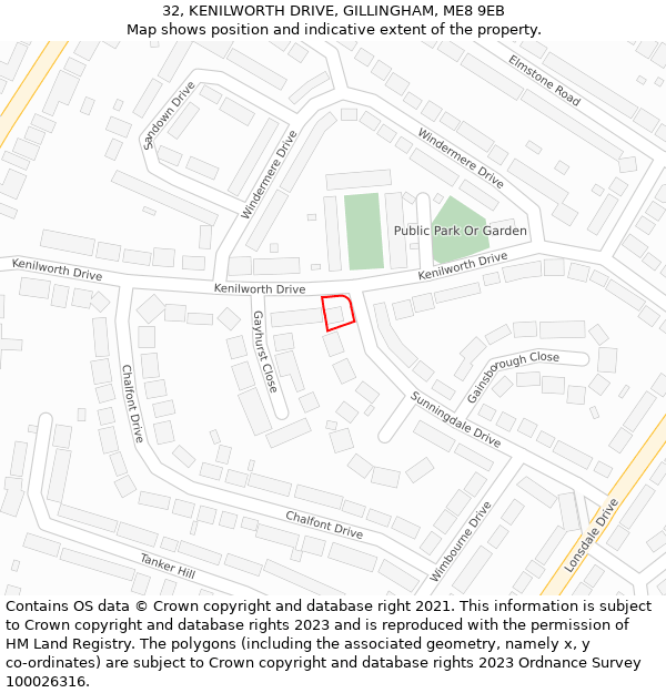 32, KENILWORTH DRIVE, GILLINGHAM, ME8 9EB: Location map and indicative extent of plot