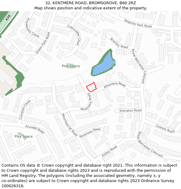 32, KENTMERE ROAD, BROMSGROVE, B60 2RZ: Location map and indicative extent of plot