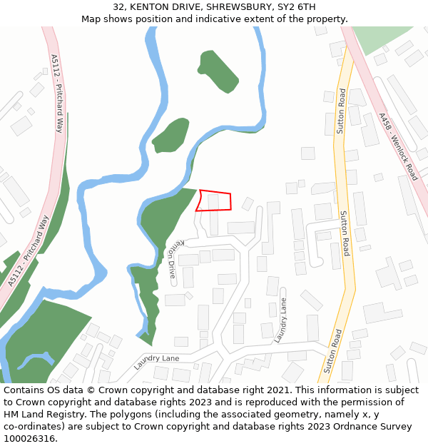32, KENTON DRIVE, SHREWSBURY, SY2 6TH: Location map and indicative extent of plot