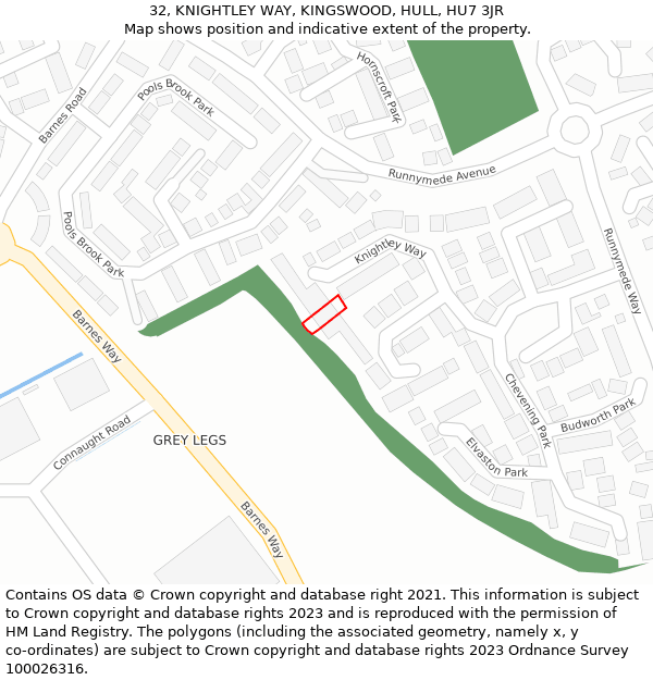 32, KNIGHTLEY WAY, KINGSWOOD, HULL, HU7 3JR: Location map and indicative extent of plot