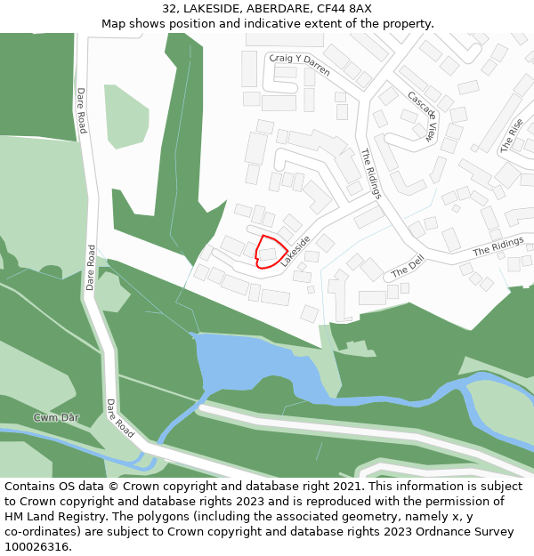 32, LAKESIDE, ABERDARE, CF44 8AX: Location map and indicative extent of plot