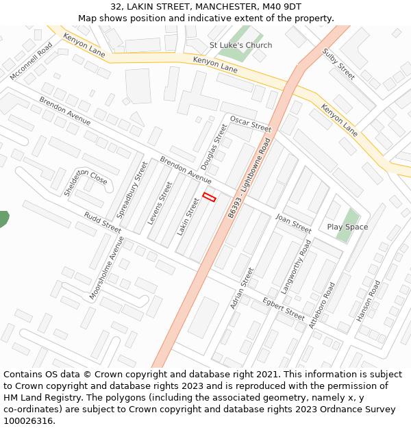 32, LAKIN STREET, MANCHESTER, M40 9DT: Location map and indicative extent of plot