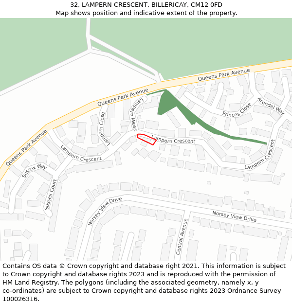 32, LAMPERN CRESCENT, BILLERICAY, CM12 0FD: Location map and indicative extent of plot